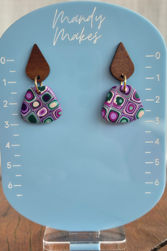 Purple Green Retro Drop Earrings